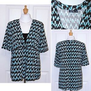 APT. 9 Aqua Brown & White Empire Waist Knit Top